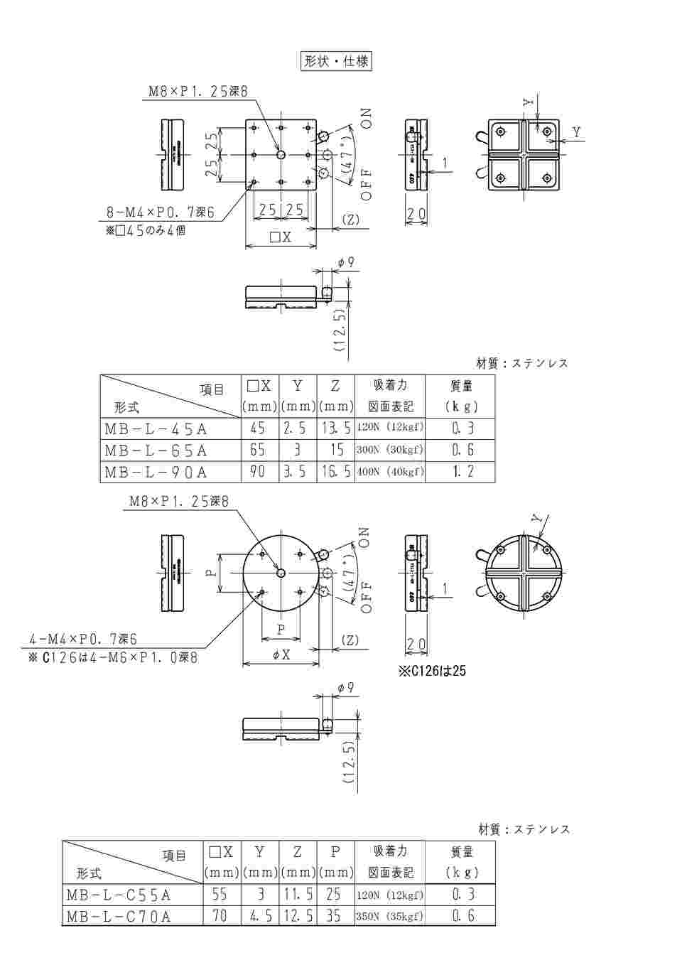 67-2386-69 薄型永磁ホルダ台 サステージ 350N：35kgf φ70×20mm MB-L