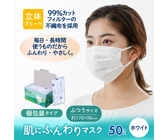 しなやかマスク　50枚 67-3049-09 肌にふんわりマスク 個包装タイプ 50枚入 SM-050P