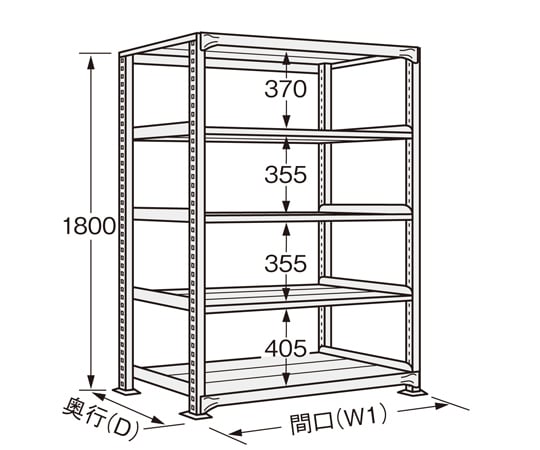 直送品】 サカエ 高耐食性めっき中量棚（３００ｋｇ／段・連結・５段