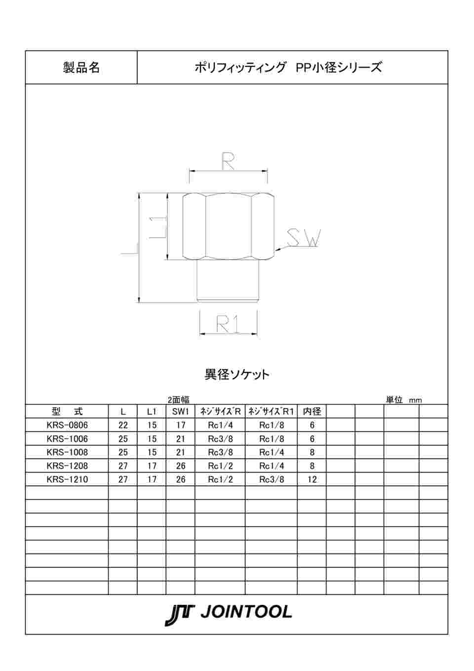 67-3083-04 TEFEN PP ネジ継手 異径ソケット Rc1/4×Rc1/8 【AXEL