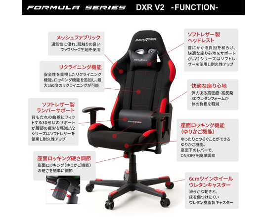 ［取扱停止］ゲーミングチェア FORMULA ブラック　DXR-BKN V2