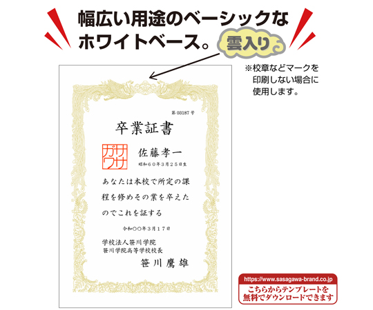 67-4911-61 OA賞状用紙 白 A4判 横書用 100枚入 10-1161 【AXEL】 アズワン