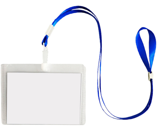 67-4921-12 横向きケース付き 名札首掛けストラップ ブルー 10個セット