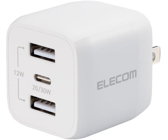 67-5285-36 AC充電器 USB充電器 USB Power Delivery対応 32W USB-C1ポート USB-A2ポート  スイングプラグ ホワイト EC-AC4032WH 【AXEL】 アズワン