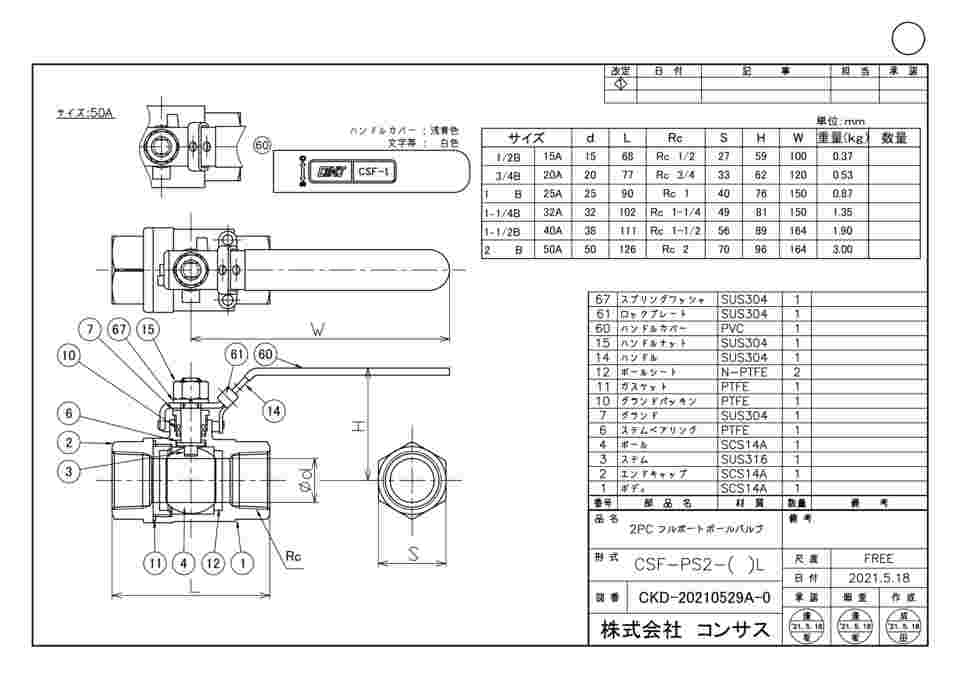 コンサス 316 ネジ込フルボールバルブ CSF 25A ロック CSF-PS2-25-LVS 1個-