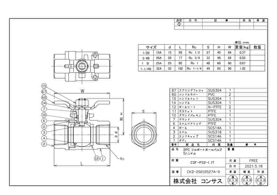 コンサス 316 ネジ込フルボールバルブ CSF 25A ロック CSF-PS2-25-LVS 1個-