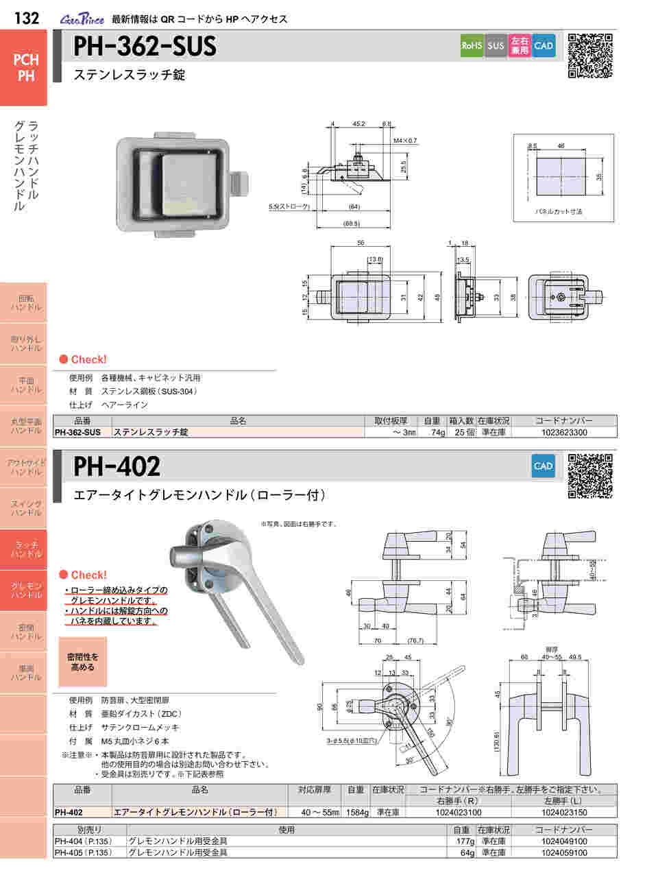 67-6650-41 エアータイトグレモンハンドル（ローラー付） 右勝手 PH-402-R 【AXEL】 アズワン