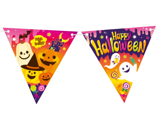 カラフルハロウィン 紙製7連三角フラッグガーランド 200cm 3本　37-33-15-1