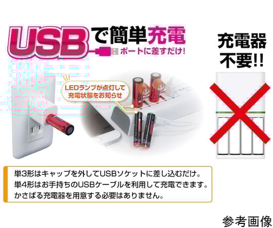 67-7134-83 USB充電式 リチウムイオン電池 単3形 2本入 HRE3-2P 【AXEL