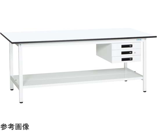 軽量作業台（KAタイプ/耐荷重180kg/メラミン天板/中板付/引出付/固定式） W900×D600×H740mm　KA-096CTMW