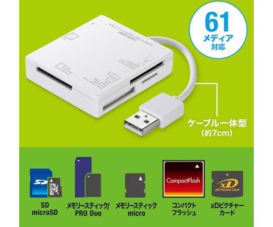 67-9309-25 USB2.0 カードリーダー ADR-ML15WN 【AXEL】 アズワン