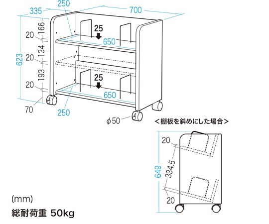 67-9331-75 高耐荷重ファイルワゴン WG-302N 【AXEL】 アズワン