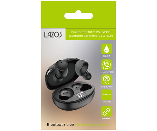 67-9358-88 Bluetoothイヤホン V5.3+EDR（丸形）黒 20個セット L-TWS-5