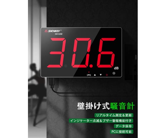 68-4065-77 壁掛け騒音計（データロガー機能付 データ容量1年分 PCソフト付） SW-525B 【AXEL】 アズワン