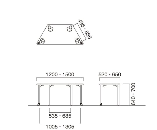 68-4095-71 教育施設テーブル 台形 ホワイト 1500×650×700mm EDL