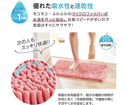 68-6651-89 マイクロファイバー吸水速乾バスマット ブルーグレー