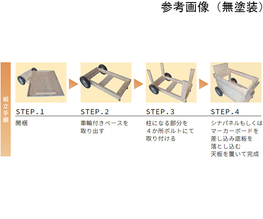 店頭販売ワゴン 側面シナ合板（無塗装） パラソル朱色　54160