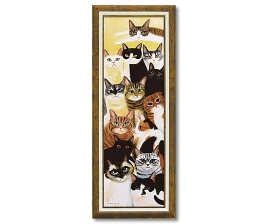 猫　板絵　日本画　フレーム入 69-0970-18 糸井忠晴 アートフレーム「ねこ集会（Lサイズ）」 IT