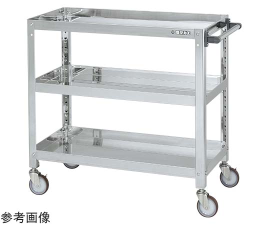ステンレススーパーワゴン（SUS304/ねじ込み式ナイロンウレタン車/スチール金具仕様）W900×D600×H740mm　SAS3-9073NU