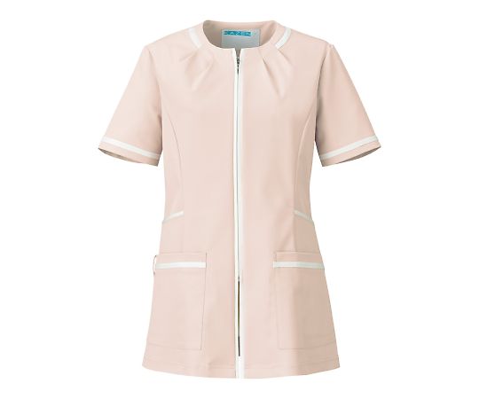 レディースジャケット　スマートスクラブエレガント　ピンクベージュ×オフホワイト　3L