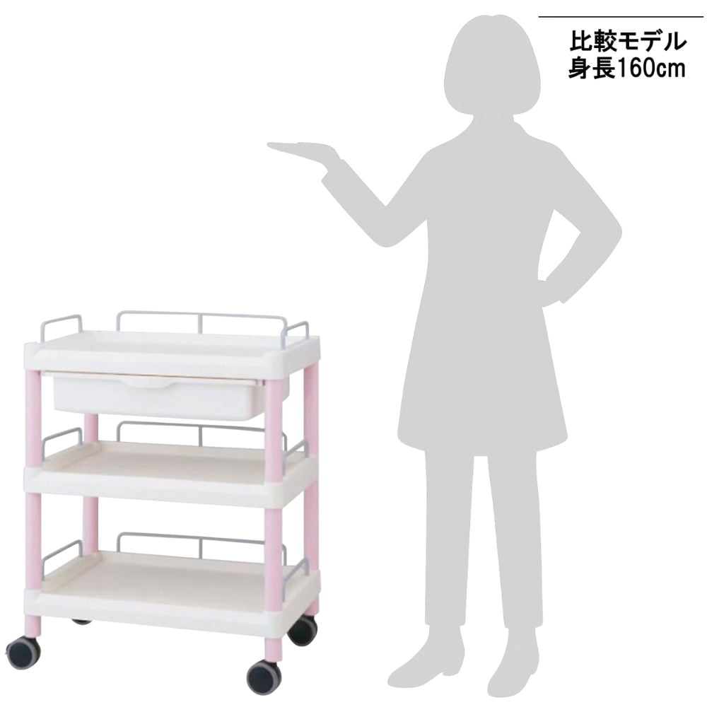 7-1275-08 モバイルイージーカート(ガード枠付き：ピンク) 引出しあり