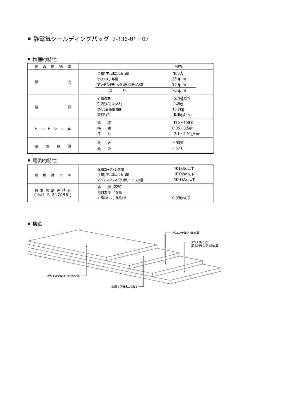 7-136-03 静電気シールディングバック 152×254mm 78.74-86.36μm 1袋