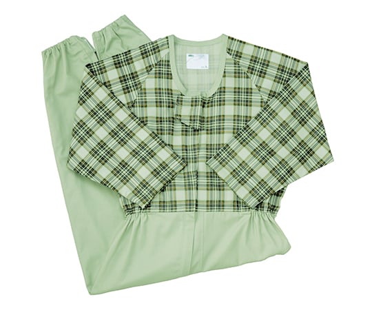 介護寝巻き　コンビネーション（フルオープン型）　タータングリーン　LL