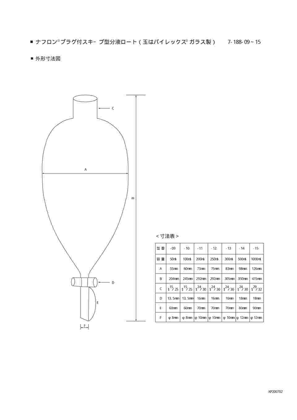 アズワン 円筒分液ロート 平衡型・ガラスコック 250mL 4-487-03