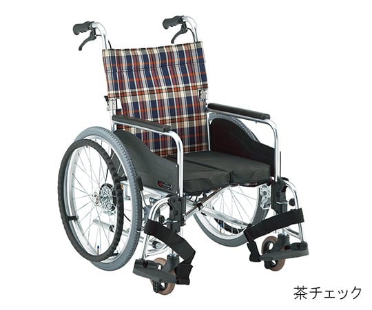 7-2194-03 自動ブレーキ装置付車いす（アルミ製自走式） グリーンチェック 380mm AR-511BT S-2