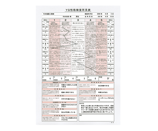 7-3957-01 心理検査(YG性格検査) 検査用紙 一般用 10枚入 T.K.K.1501a