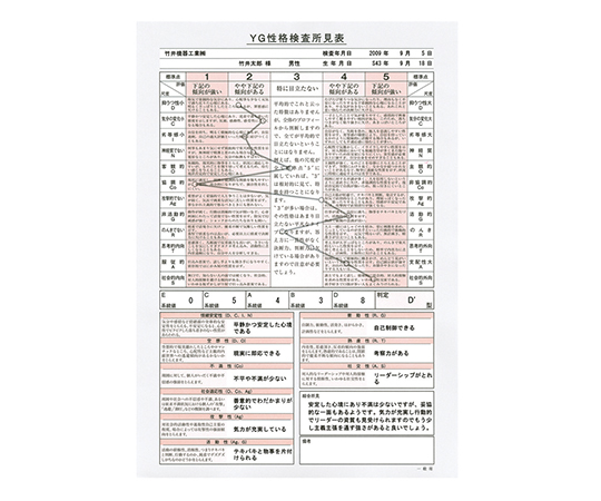 7-3957-03 心理検査(YG性格検査) 検査用紙 中学用 10枚入 T.K.K.1401c