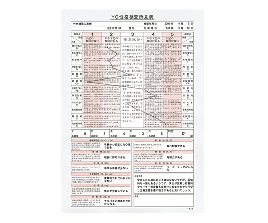 心理検査(YG性格検査) 検査用紙 中学用 10枚入 T.K.K.1501c