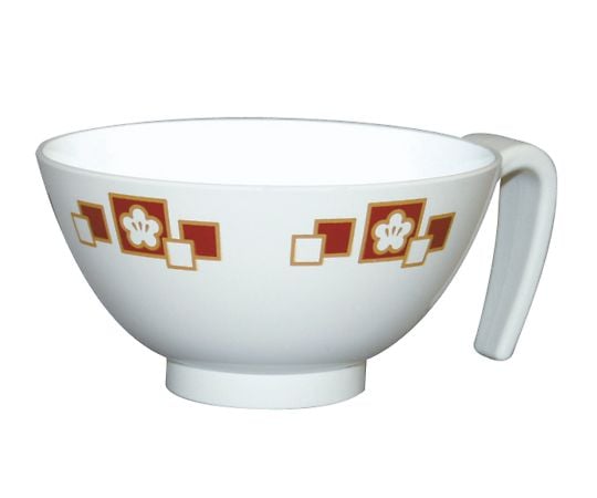 取っ手付き飯碗　梅花赤