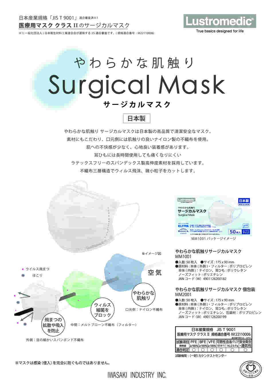 7-581-02 やわらかな肌触りサージカルマスク Lustromedic® 個