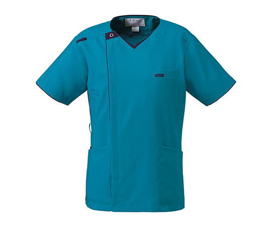 メンズニットスクラブ（ジップスクラブ）　ターコイズ×ダークネイビー　EL