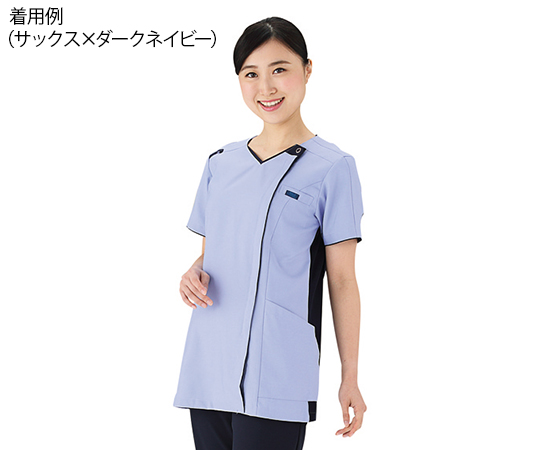 レディスニットスクラブ（ジップスクラブ）　サックス×ダークネイビー　4L