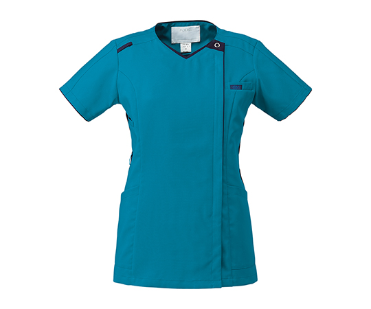 レディスニットスクラブ（ジップスクラブ）　ターコイズ×ダークネイビー　S