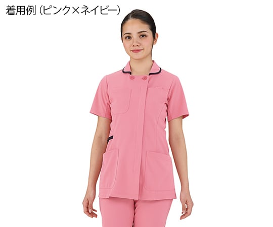 動体裁断シリーズ　レディスジャケット（半袖）　ピンク×ネイビー　LL