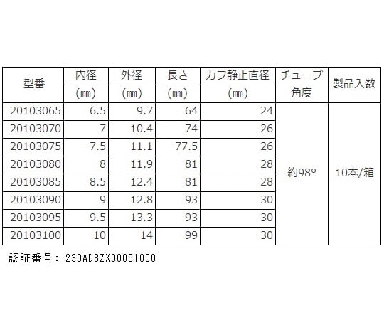 7-7635-01 クリスタル気管切開チューブ（カフ付き・上部吸引あり） 内径Φ6.5×外径Φ9.7×長さ64 20103065