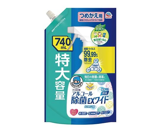 アース製薬7-8976-11　ヘルパータスケ　らくハピ　アルコール除菌EXワイド　つめかえ　740mL