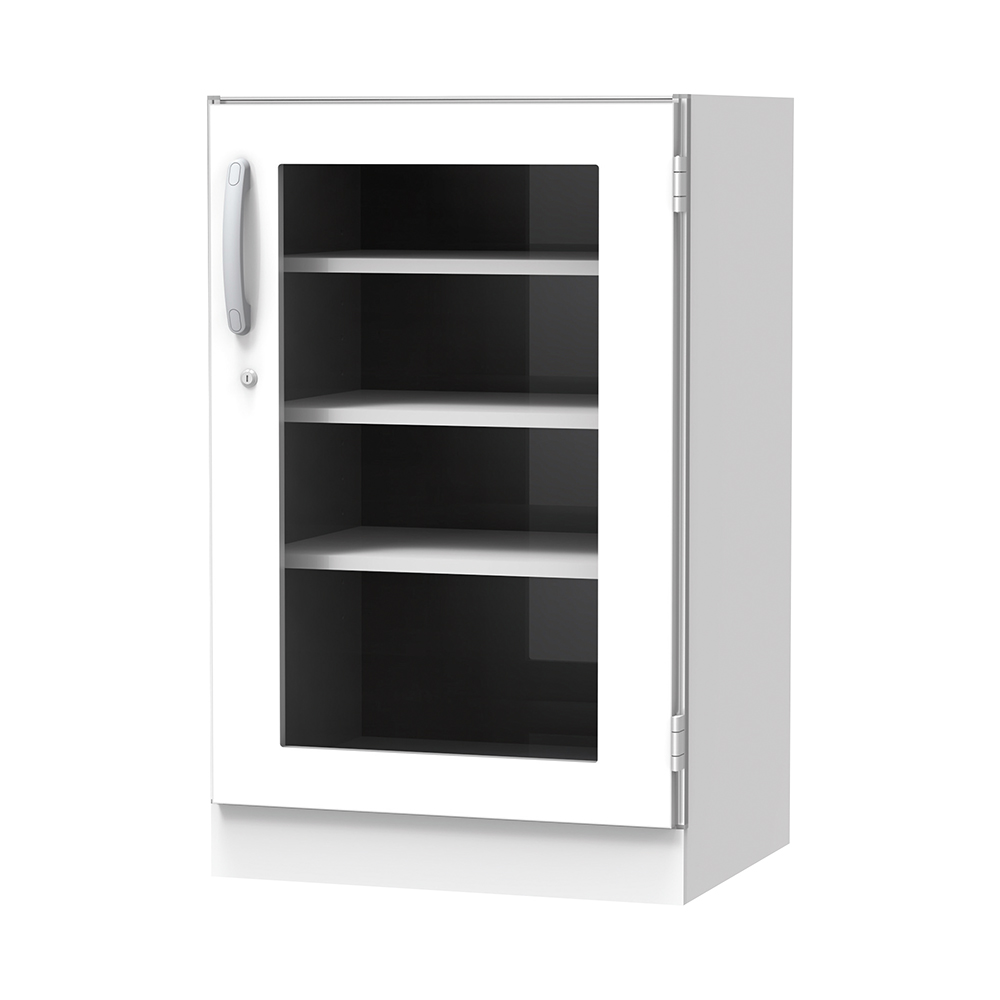 材料キャビネット（ロータイプ・棚板）　664×550×1050mm　片開きガラス扉