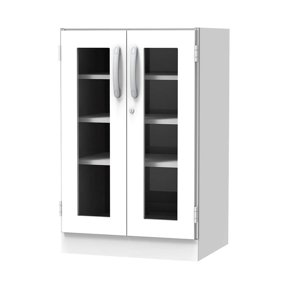 材料キャビネット（ロータイプ・棚板）　664×550×1050mm　両開きガラス扉