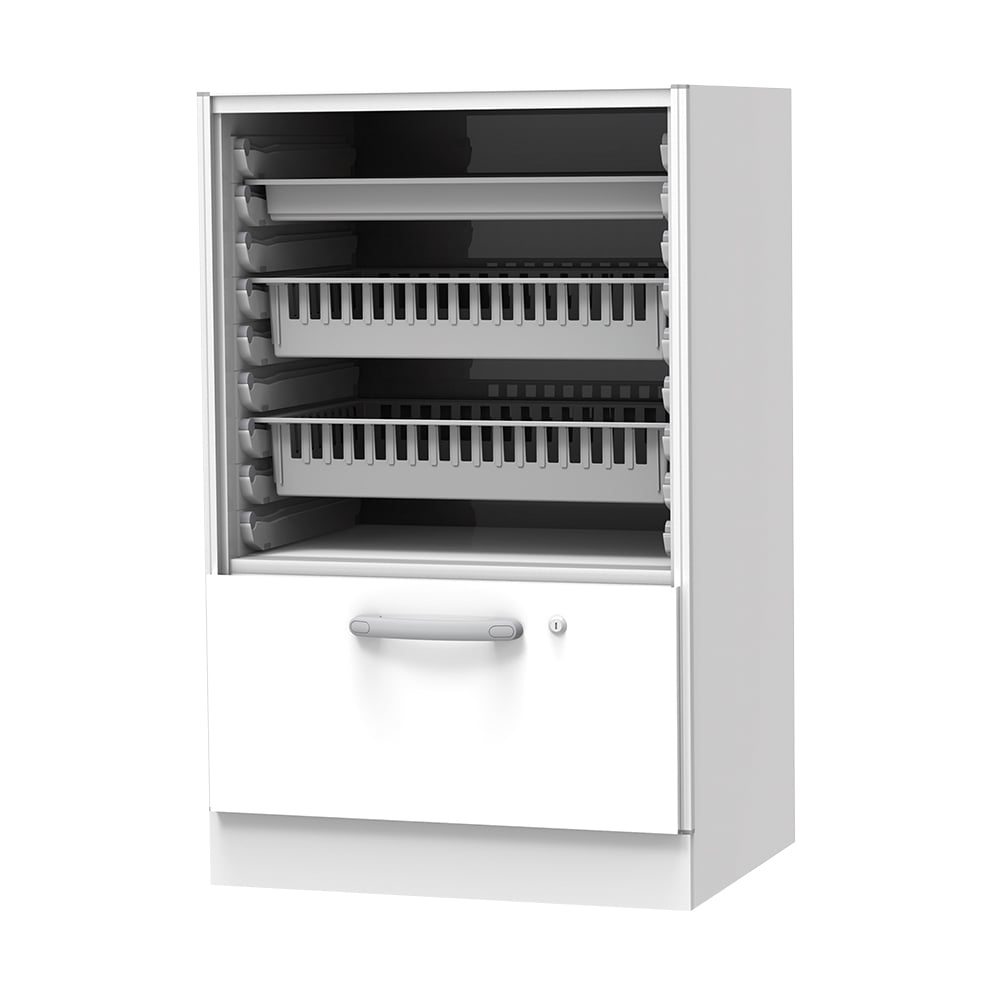 7-9649-03 材料キャビネット（ロータイプ・トレイ収納+引出） 664×550