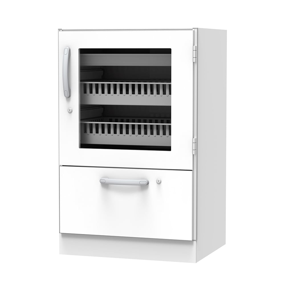 7-9649-03 材料キャビネット（ロータイプ・トレイ収納+引出） 664×550