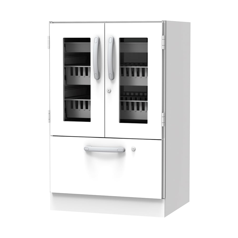 7-9649-03 材料キャビネット（ロータイプ・トレイ収納+引出） 664×550