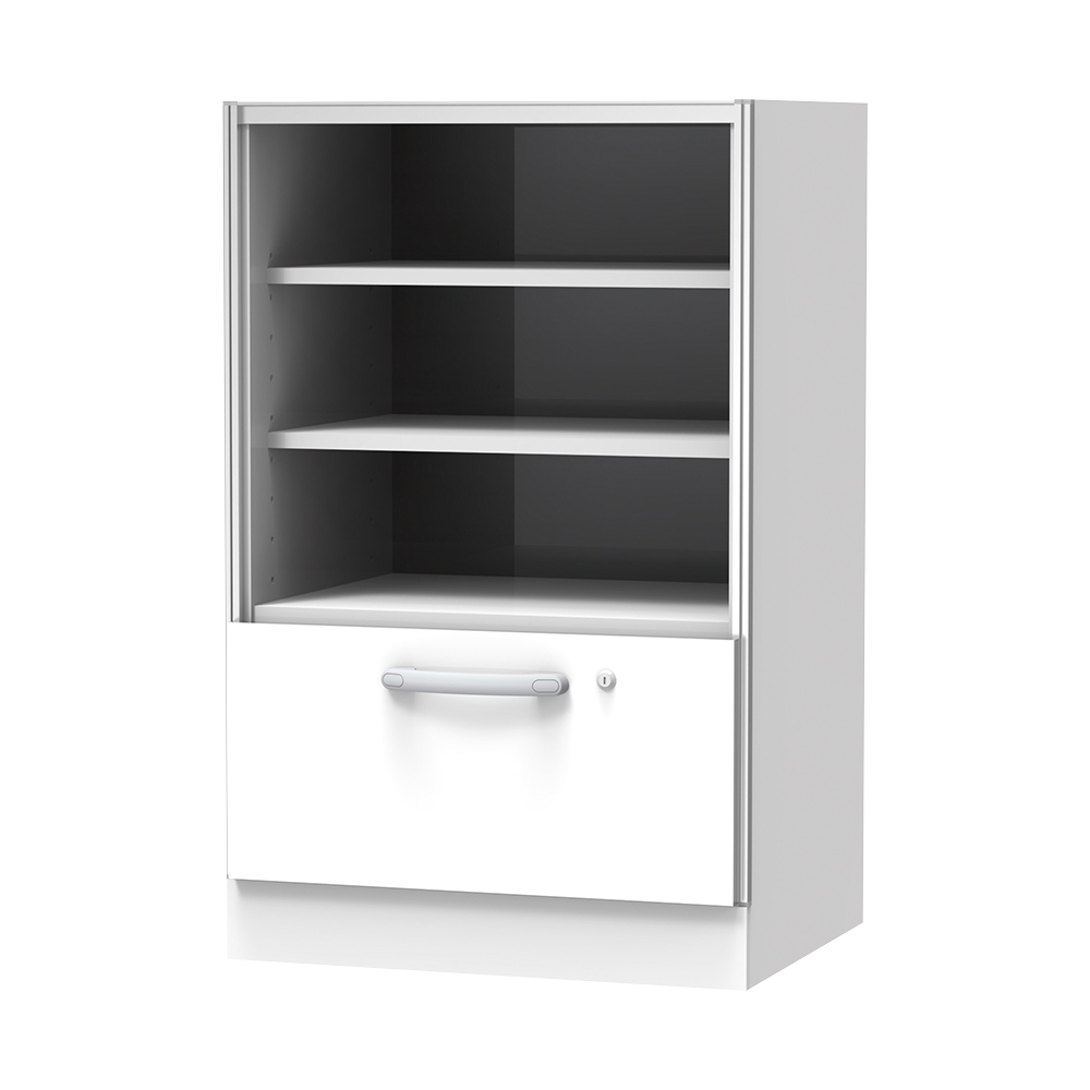 材料キャビネット（ロータイプ・棚板+引出）　664×550×1050mm　オープン