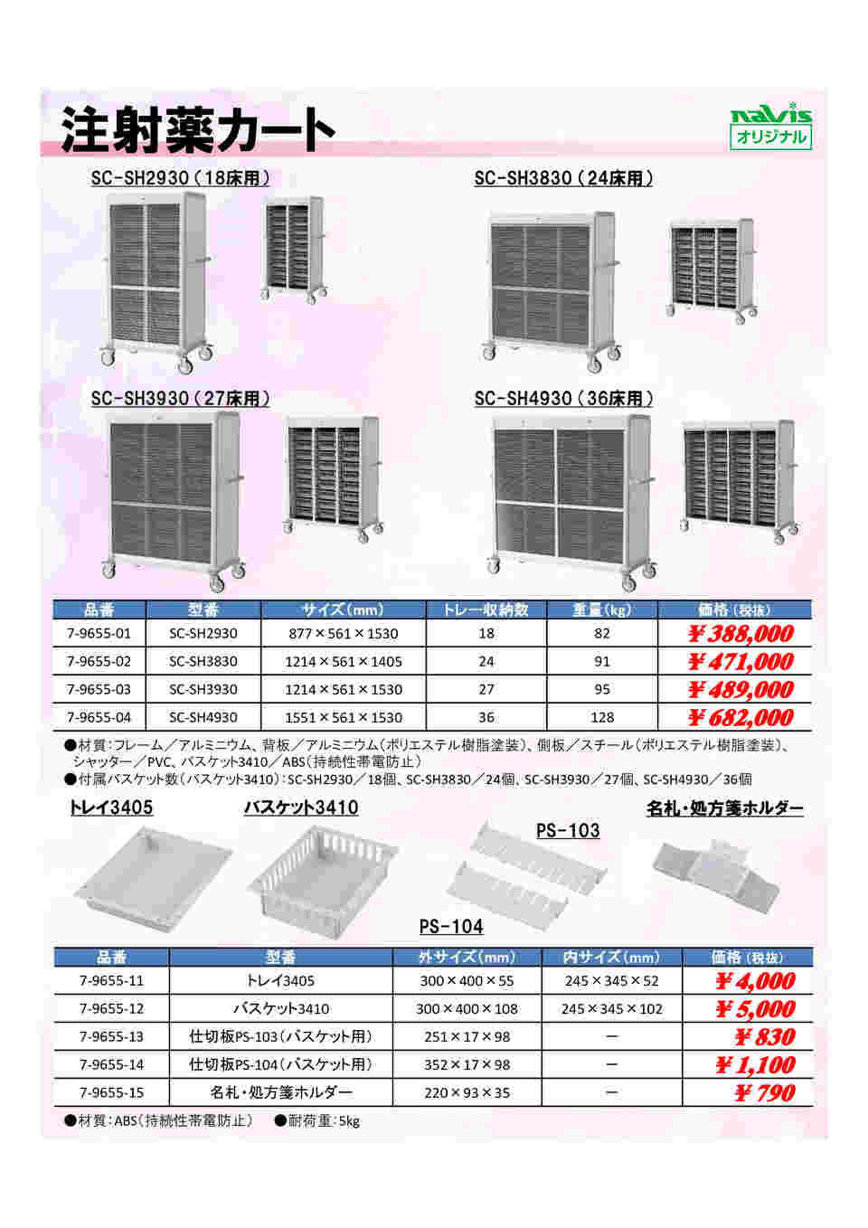 7 9655 01 注射薬カート 877 561 1530mm Sc Sh2930 Axel アズワン