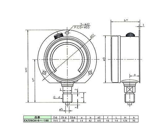 75mm/0-3.0MPa つば付圧力計(ｸﾞﾘｾﾘﾝ入)