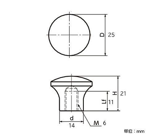 M6/φ25mm 雌ねじノブ(ﾌｪﾉｰﾙ樹脂)