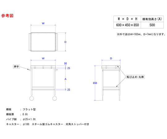 78-0971-15 600x450x850mm/16kg ワゴン(ｽﾃﾝﾚｽ製) EA956MD-1 【AXEL